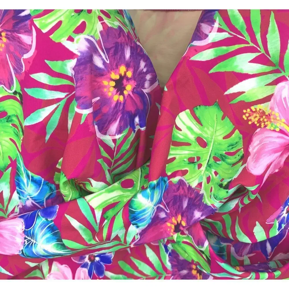 Swimsuits For All Plus Sz 34 Tummy Control Sarong Front Floral 1 Piece Swimsuit
